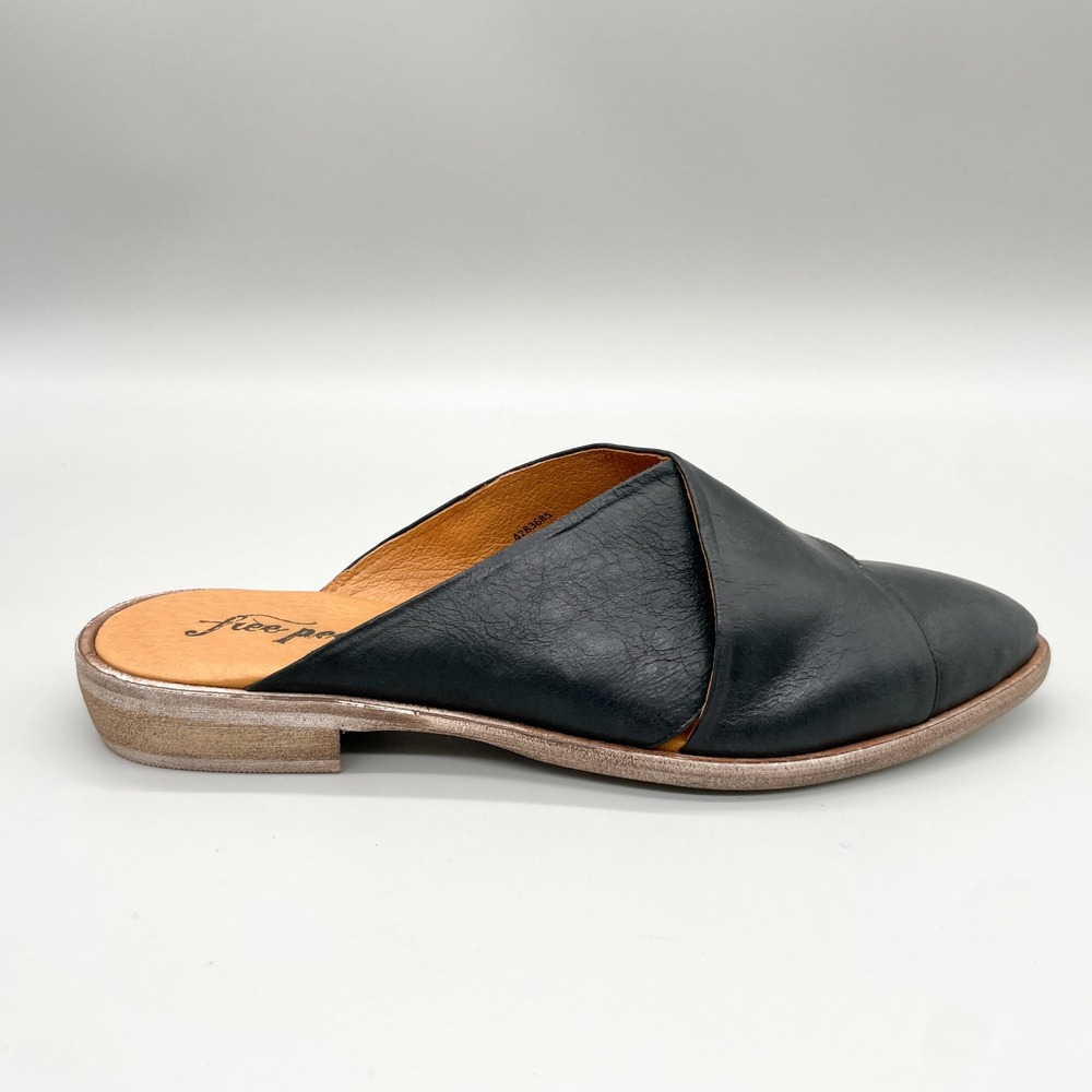 Free People Lordes Mule Womens 40 9.5 Black Leather Crossover Pointed Toe Boho
